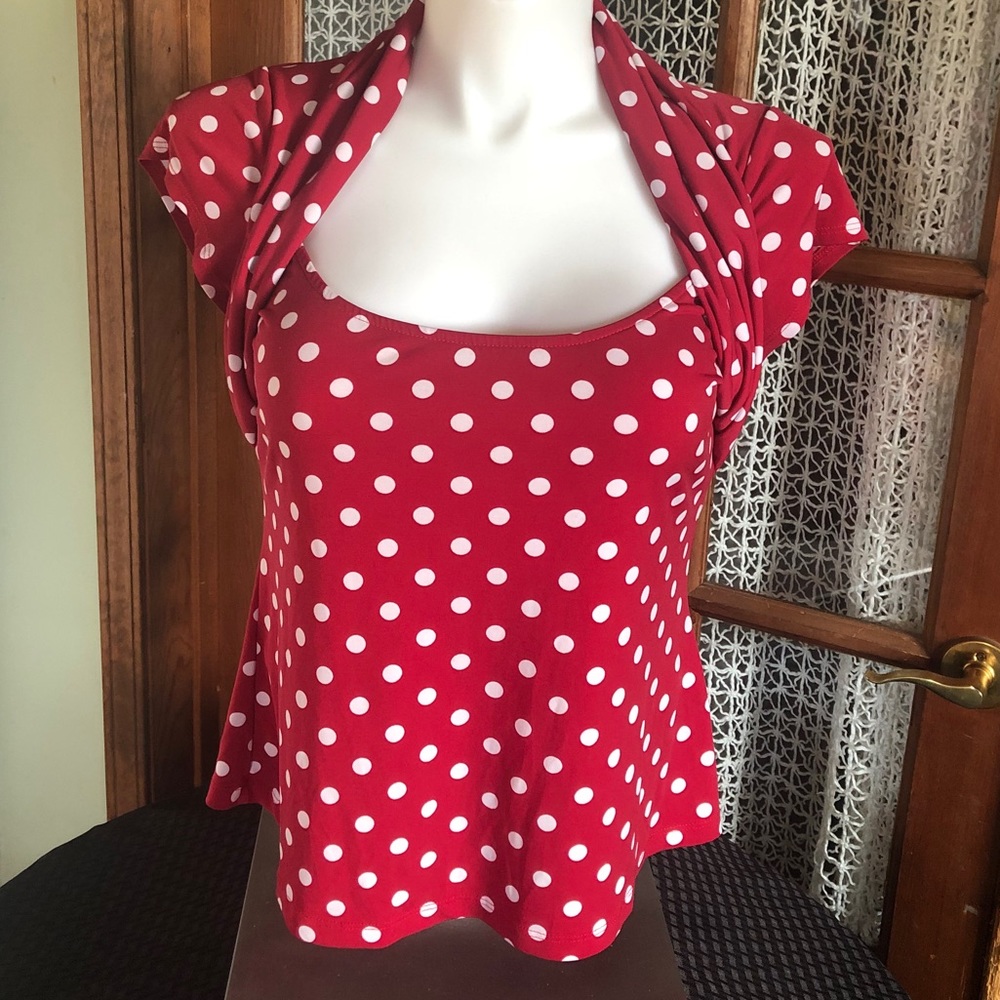 EUC Frederick’s Red and White Polka Dot Slim Fit